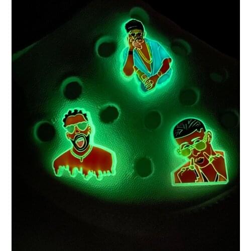 1PC Cute Cartoon Man Luminous PVC Shoe Charms Buckles Light Shoes Accessories Ornaments Fit For Croc Charms Party Gift