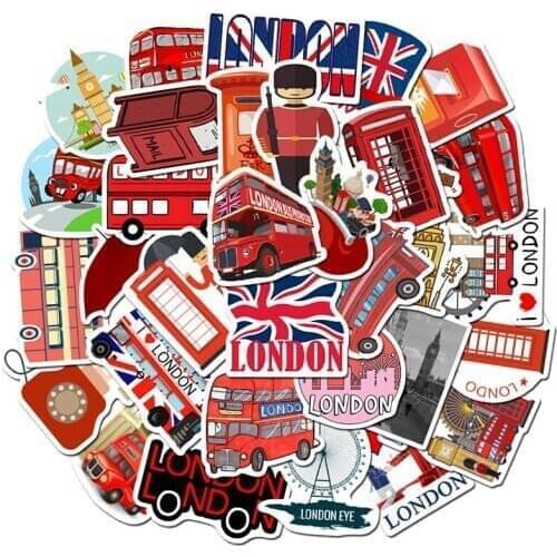 10/30/50PCS red popular cartoon bus phone booth, London, England, laptop luggage waterproof sticker decoration wholesale