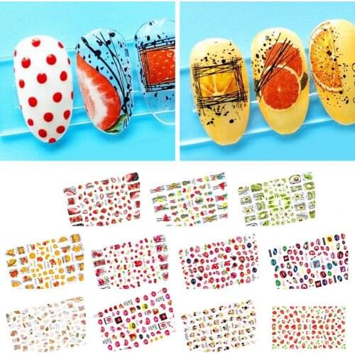 11Pcs/Set 3D Nail Fruit Sticker Multiple Shapes Various Patterns Ultra Thin Fruit Sticker Strawberry DIY Water Transfer Decal fo
