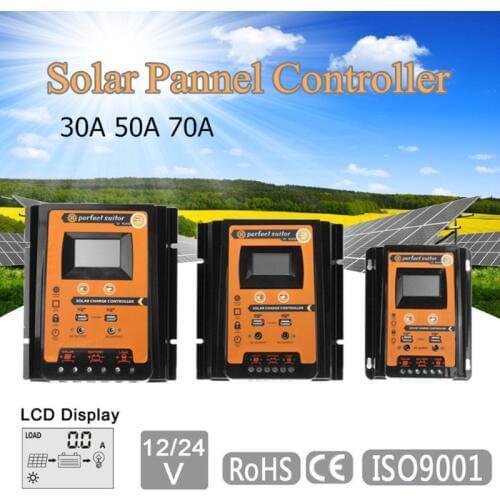 12V 24V 30A 50A 70A PWM Solar Charge Controller Solar Panel Battery Regulator Dual USB LCD Display Charge controller