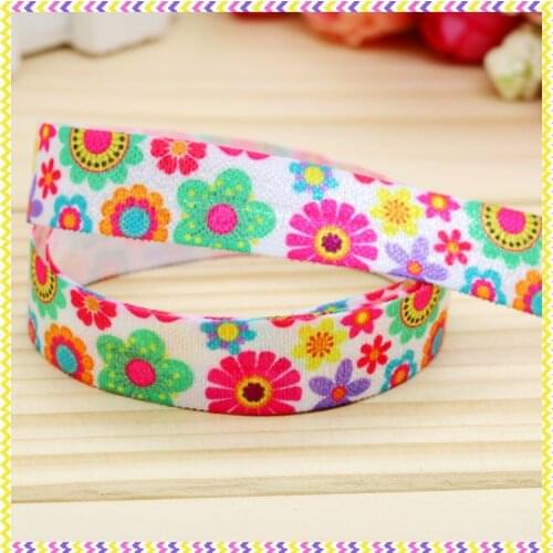 5/8'' Free shipping Fold Over Elastic FOE flowers printed headband headwear hair band diy decoration wholesale OEM B800