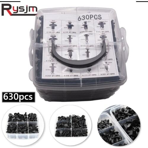 630pcs Universal Black Mixed Auto Vehicle Fastener Car Body Push Pin Rivets Car Bumper Repairing Kits Fastener Clips