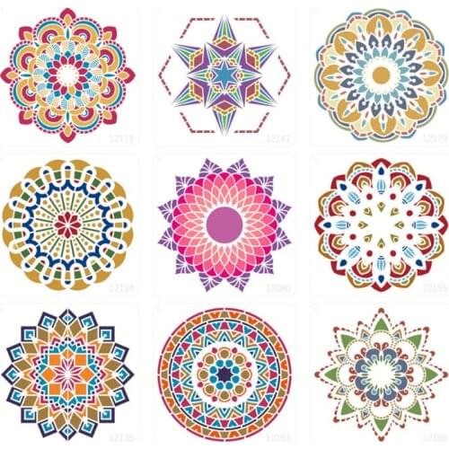 9Pcs/set Reusable PET Stencil Mandala Stencil Painting Template Floor Wall Tile Furniture Stencils Painting