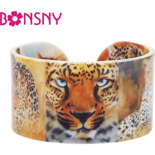 Bonsny Plastic Africa Leopard Panther Bangles Bracelets Wild Animal Indian Craft Jewelry For Women Girls Teen Kid Gift Wholesale