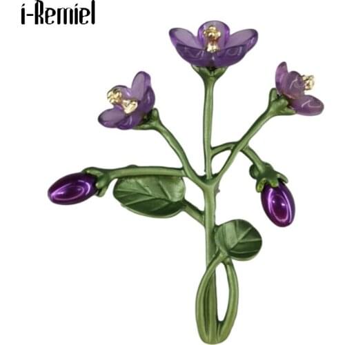 Ladies Plant Floral Violet Pearl Brooches Pin Enamel Retro Purple Flower Metal Dress Pins Scarf Buckle Women Party Accessories
