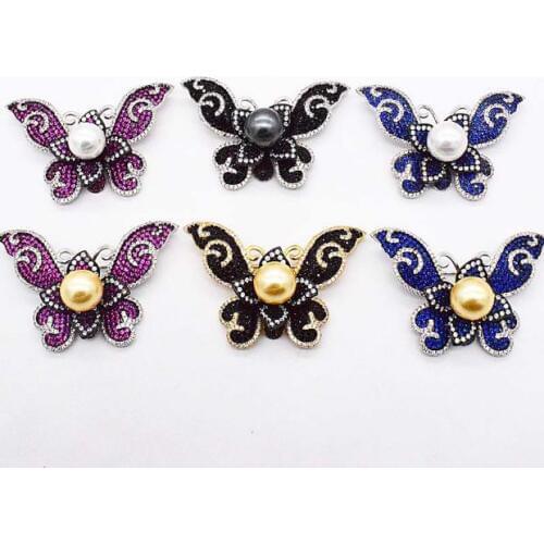 Black red blue butterfly zircon freshwater pearl brooch FPPJ wholesale beads nature unique