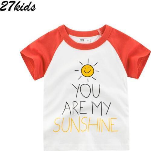 27 Kids T Shirt You Are My Sunshine Letter Children T-shirts Summer Boys Short Sleeve Cotton Girls Tops Clothing 2-9Years