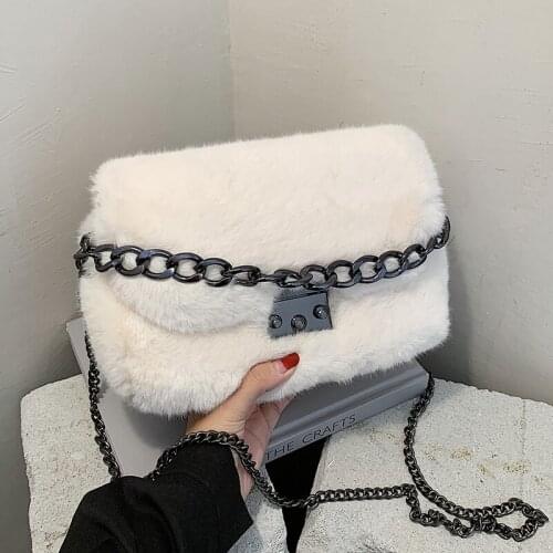 Elegant Female Square Tote Bag 2021 Fashion New High Quality Soft Plush Womens Designer Handbag Chain Shoulder Messenger Bag