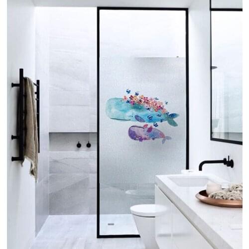 Custom Made Electrostatic Window Film Cartoon whale dolphin Frosted Privacy Static Cling Stickers Bathroom Kid room