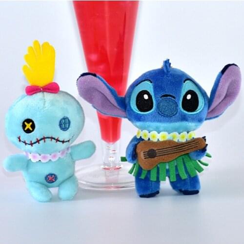 Kawaii Hawaiian Hula Stitch Scrump Stuffed Plush Toys Keyring Lilo Stitch Cartoon Stuffed Toys Keychains Pendant Gifts for Girls