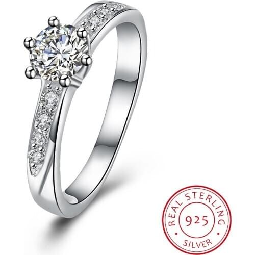 UFOORO Sterling Silver Ring Women Romantic White Cubic Zirconia Love Wedding Engagement Ring For Bridal Bijoux Bagues Femme