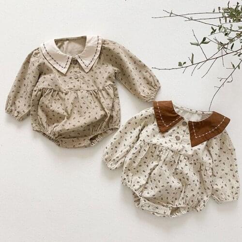 0-3Yrs Spring Newborn Infant Baby Girls Floral Rompers Clothing New Kids Girl Long Sleeve Corduroy Rompers Clothes