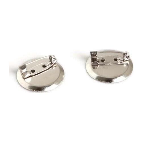 20pcs/lot Rhodium Color 15 20 25 30 35mm Round Brooch Base Cabochon Blanks Trays with Brooch Pins Cameo Cabochon Base Setting