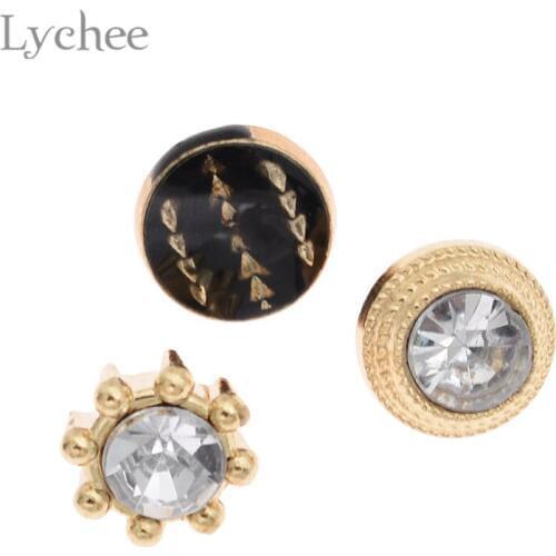 Lychee Life 10pcs Crystal Round Buttons Rhinestone Alloy Shirt Button DIY Sewing Material Point Oil Button