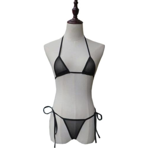 Micro bikini Sexy swimwear women swimsuit women biquini mini bikinis Net yarn Transparent triangle Halter Lace Large size Thong