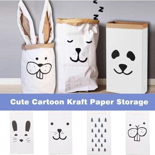 Cute Cartoon Kraft Paper Storage Bag Kid Toys Clothing Organizer Sundries Basket Pouch Pack For Children Room Nursery Home Decor
