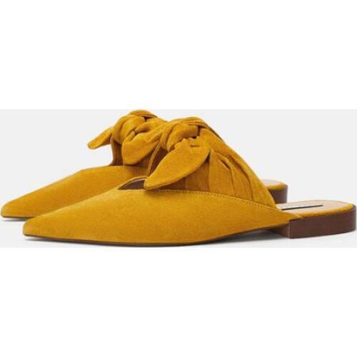 Moraima Snc Newest Mules for Woman Pointed Toe Butterfly-knot Flat Shoe Vintage Outdoor Slides 35-41