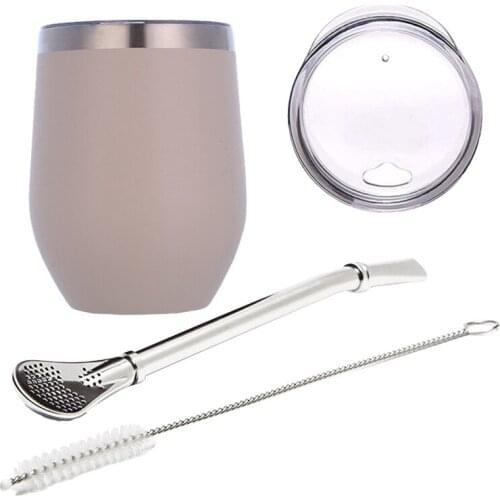 Double-Wall Stainless Yerba Gourd Mate Tea Set Water Mate Tea Cup with Lid Spoon Straw Bombilla Head Filter Brush