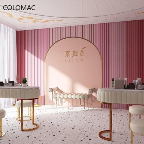 Colomac Custom North Europe KOL Pink Background Wall Reception Counter Geometric Mural Home Wall Sticker for Decor Drop Shopping