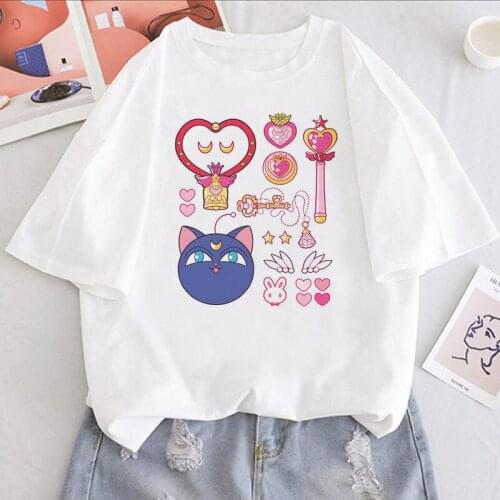 New Fashion Casual Women T Shirt Harajuku Ulzzang Vintage Aesthetic Sailor Clothes Summer Female Funny Loose Top