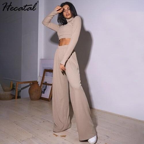 Heeatal New Fashion Spring Women Two-piece Suit Long-sleeved High-neck Wide-leg Pants Suit Two-piece Street Slim Sleeve Pants
