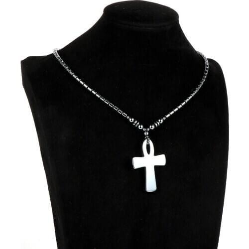 Catholic Cross Pendant Necklace For Men Women Natural Stone Black Hematite Beaded Wish Amulet Choker Necklaces 2020 New Jewelry