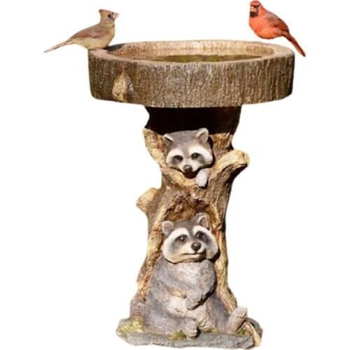Resin Raccoon Birdbath Animal Statue Outdoor Birdfeeder Resin Decoration Cute Raccoon Garden Ornament For Garden Home ASD88