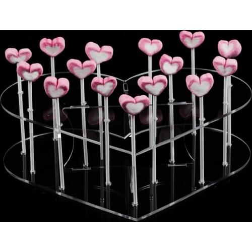 Behogar 15 Hole Clear Acrylic Heart Shaped Cake Pop Lollipop Display Stand Server Decoration Holder Dessert Base Cupcake Shelf