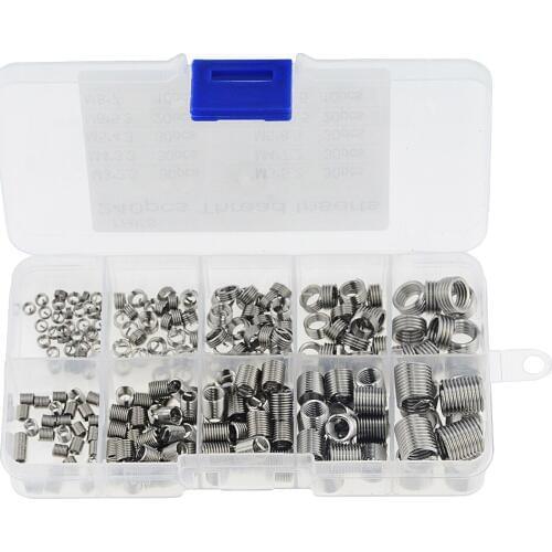 240PCS/Box M3-M8 M4 M5 M6 Stainless Steel Threaded Insert Wire Screw Sleeve Thread Coiled Wire Helical Screw Repair Tool Kit