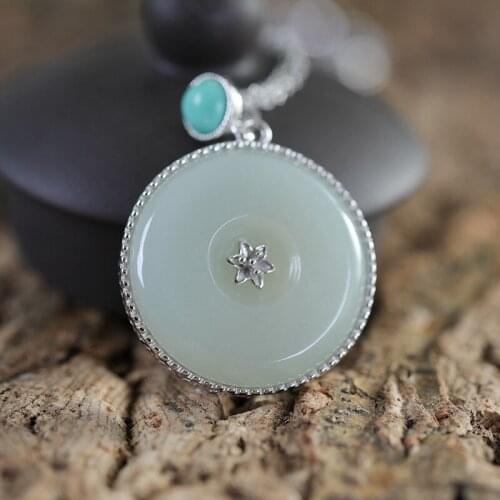 S925 pure silver natural hetian jade pendant circle high-grade joker character lady temperament pendants wholesale