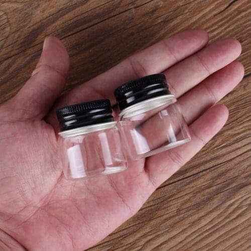 3Pcs 20ml 37*40mm Glass Bottles Storage Jars with Black Aluminum Lids Pill Container Candy Bottles Glass vessels for Art Craft
