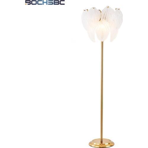 BOCHSBC Glass Leaf Design Floor Lamps European Floor Standing Lights for Bedroom Living Room Postmodern Creative Ripple Lampara