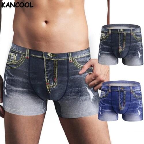 New Fashion Men Denim Underwear 3D Sexy Boxers Jeans Thin Shorts Classic Print Boxers Mens Cowboy U Convex Pouch Underpants