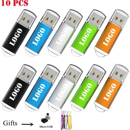 10pcs Free Logo Customize Logo Business USB Flash Drive Original Usb Pen Drive 2.0 4GB 8GB 16GB 32GB Stick U Pendrive Metal USB
