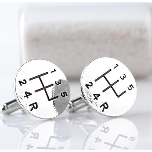 Gear Stick Cufflinks Silver Plated Car Transmission Cuff links For Men Accessories Cars Gear Shift Cuff Bottons