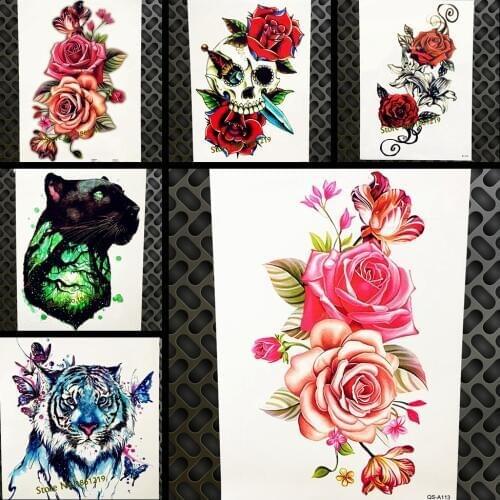 Women Large Rose Peony Flower Temporary Tattoo Sticker 21x15CM Water Transfer Waterproof Fake Flash Tattoo Body Art Tatoo Arm