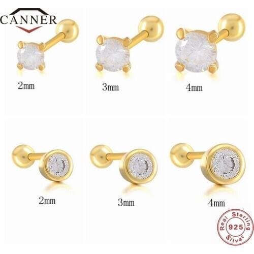 CANNER 3Pcs/set 2/3/4mm CZ Zircon 925 Sterling Silver Small Stud Earrings for Women Piercing Earring Earings Jewelry Pendientes