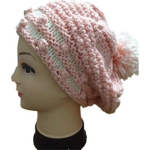 BomHCS Winter Girls Pink Flower Hat Fashion Hand-knitted Hats Women Warm Beanies Caps
