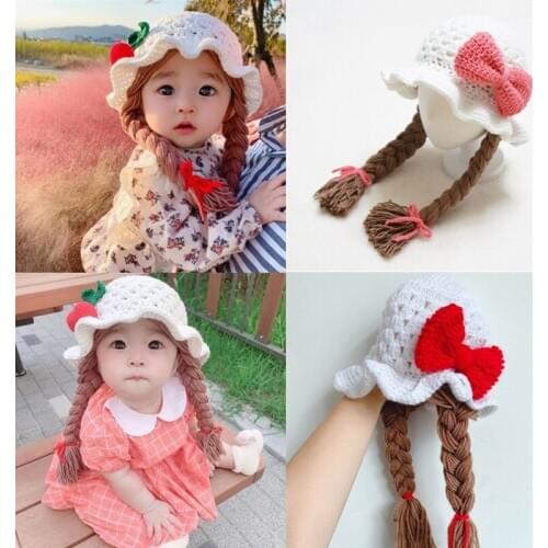 Idyllic Style Handmade Knitted Baby Girl Winter Warm Hat Cute Crochet Twist Braid Baby Bonnet Photography Props Ear Protection