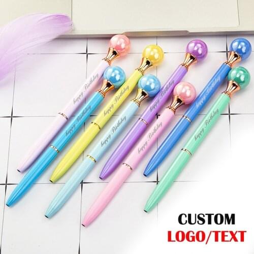 1PC Custom Logo Color Pearl Pen Metal Ballpoint Pen Business Gift Pen Office Stationery School Supplies Lettering Engraved Name