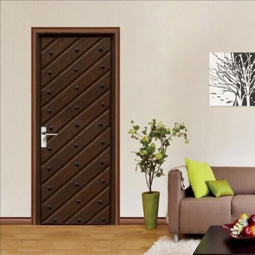 3D creative Oblique wood grain door stickers wall stickers self-adhesive waterproof removable