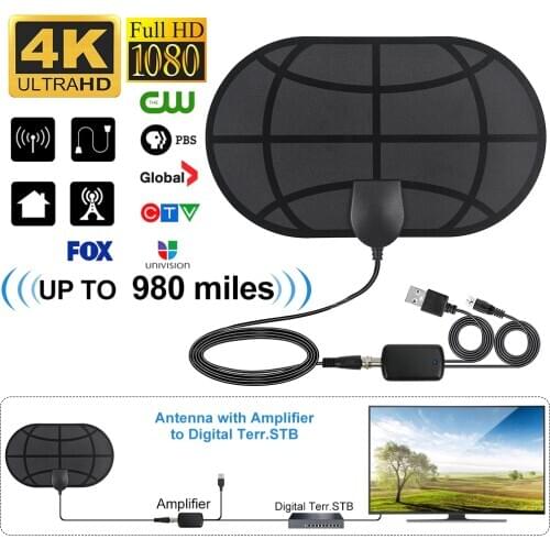 980 Mile Range Antenna 4K Digital HDTV Indoor TV Antennas with Amplifier Signal Booster Active Indoor HD TV Radius Active Aerial