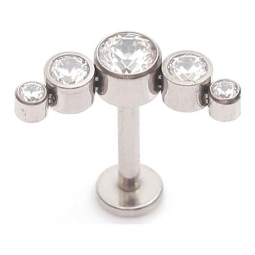 ASTM F136 Titanium Internally Threaded 5 Clear Stones Cluster Labret Ring Ear Cartilage Piercing