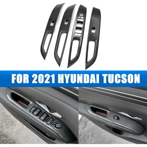 Car Accessories for 2022 Hyundai Tucson Interior Carbon Fiber Window Lift Switch Cover Trim Inside Armrest Frame