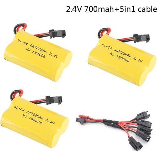 2.4V 700mah AA NICD Battery with 5in1 cable for RC Car boat truck Electric toy high quality 2.4 v 700 mah battery free shipping