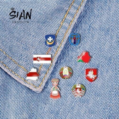 SIAN Republic Of Belarus Brooches Pin Acrylic National Emblem White Knight Art Photo Glass Brooch Pins For Friend Gifts Jewelry