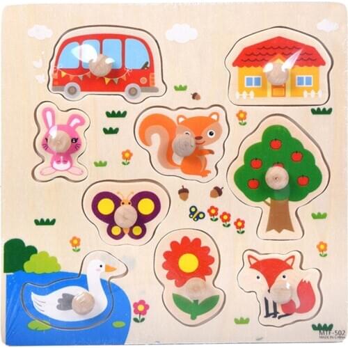 Childrens wooden puzzle toy 9 Piece Wooden Animal Puzzle Jigsaw Early Learning Baby Kids Educational Toys L0219