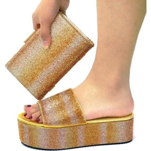 Doershow fashion gold shoe and bag set for party Italian shoe with matching bag new design lady matching shoe and bag!SBA1-7