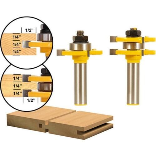 2 Pcs 1/2 Shank Router Bit 12.7MM Woodworking T-slot Milling Cutter Wood Cutting Joint Assembly Bit Set Household Tools