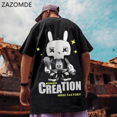 ZAZOMDE Japanese Style Cartoon Rabbit Print Short Sleeve T-shirt Hip-hop 2021 Summer Leisure Harajuku Fashion Design Clothes Top
